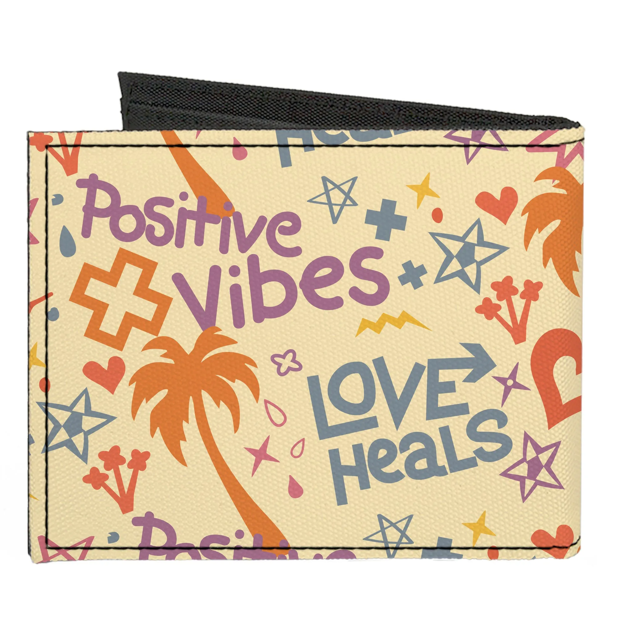 Canvas Bi-Fold Wallet - Summer Harmony Collage Beige/Multi Color