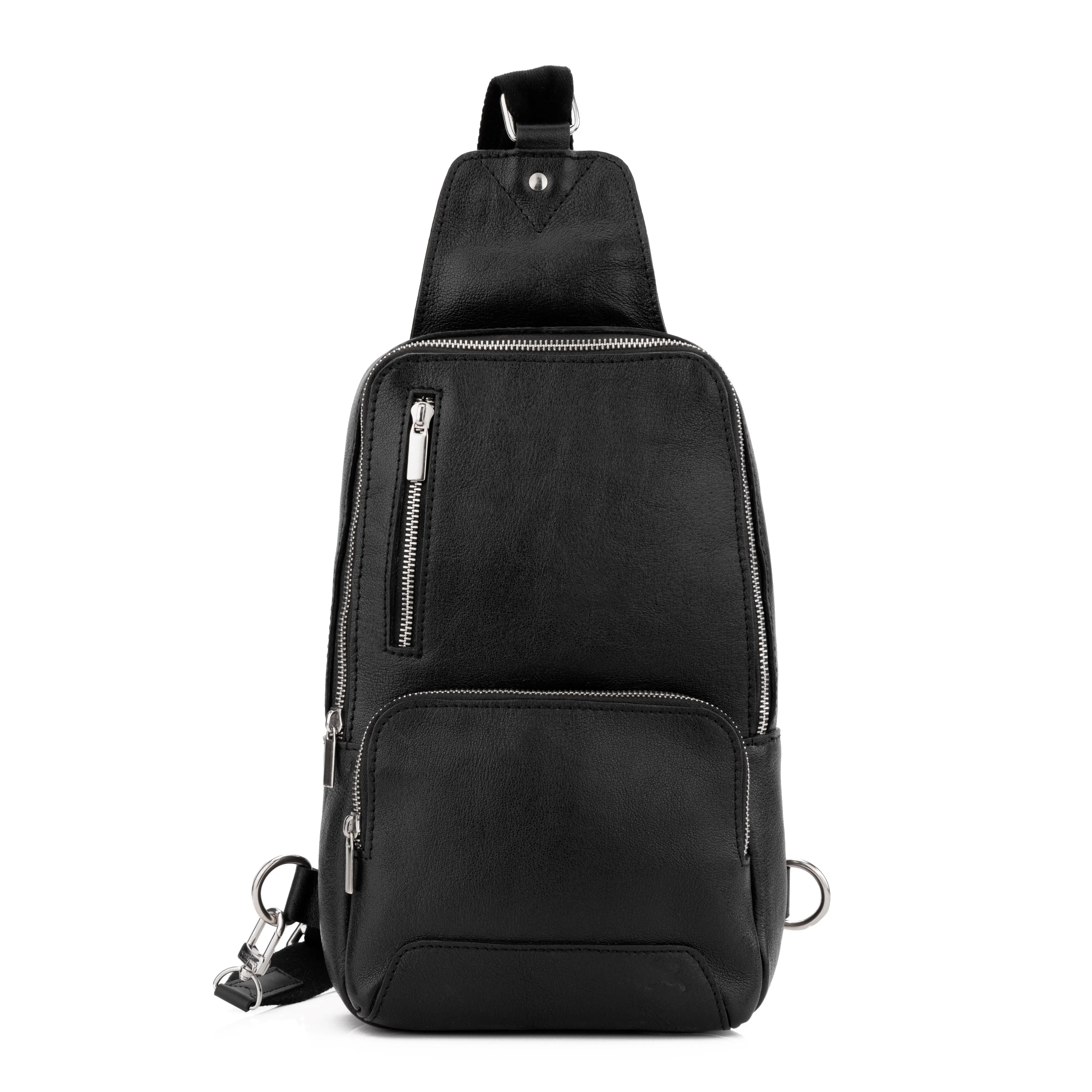 Carbon Black Leather Sling Bag
