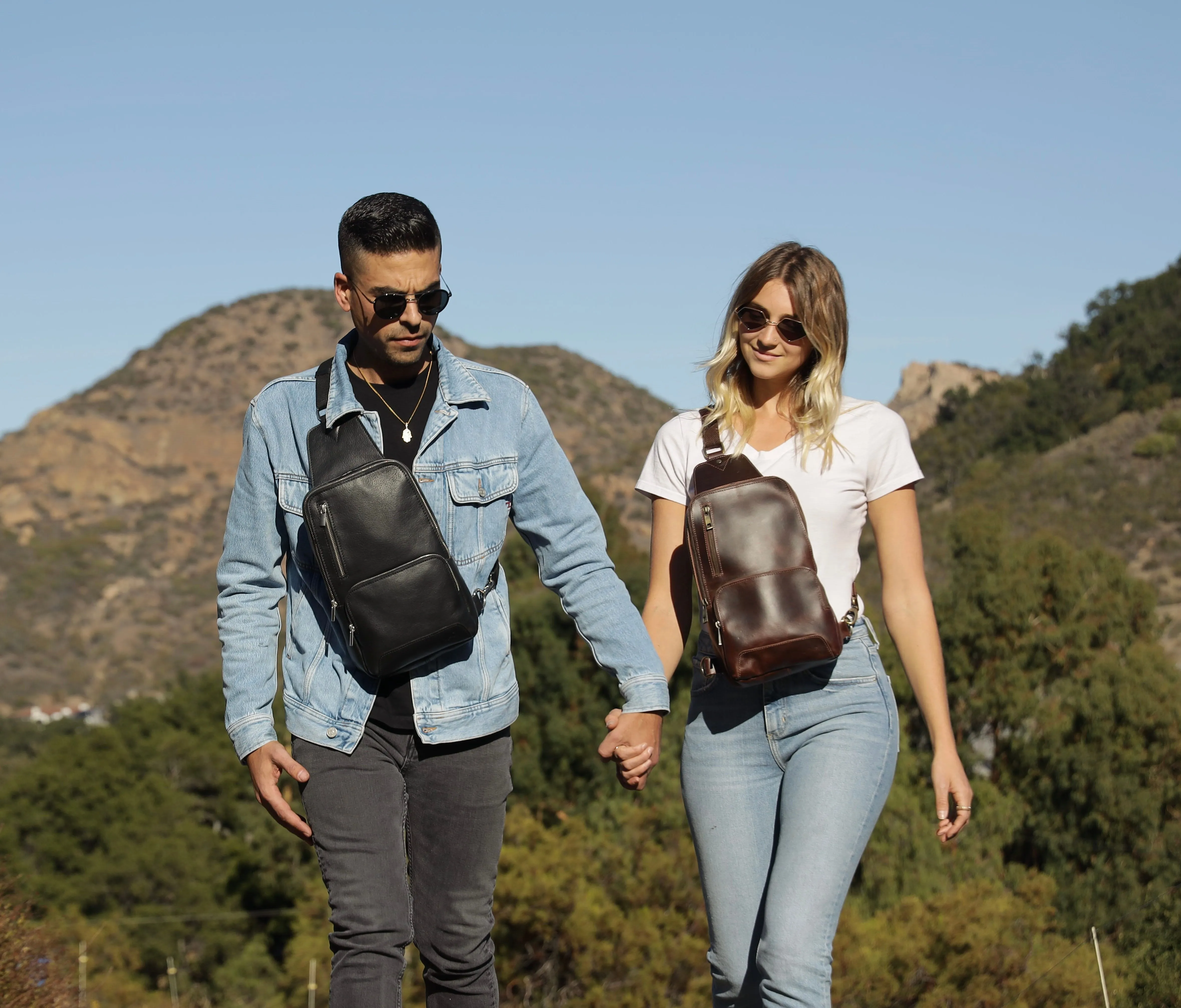 Carbon Black Leather Sling Bag