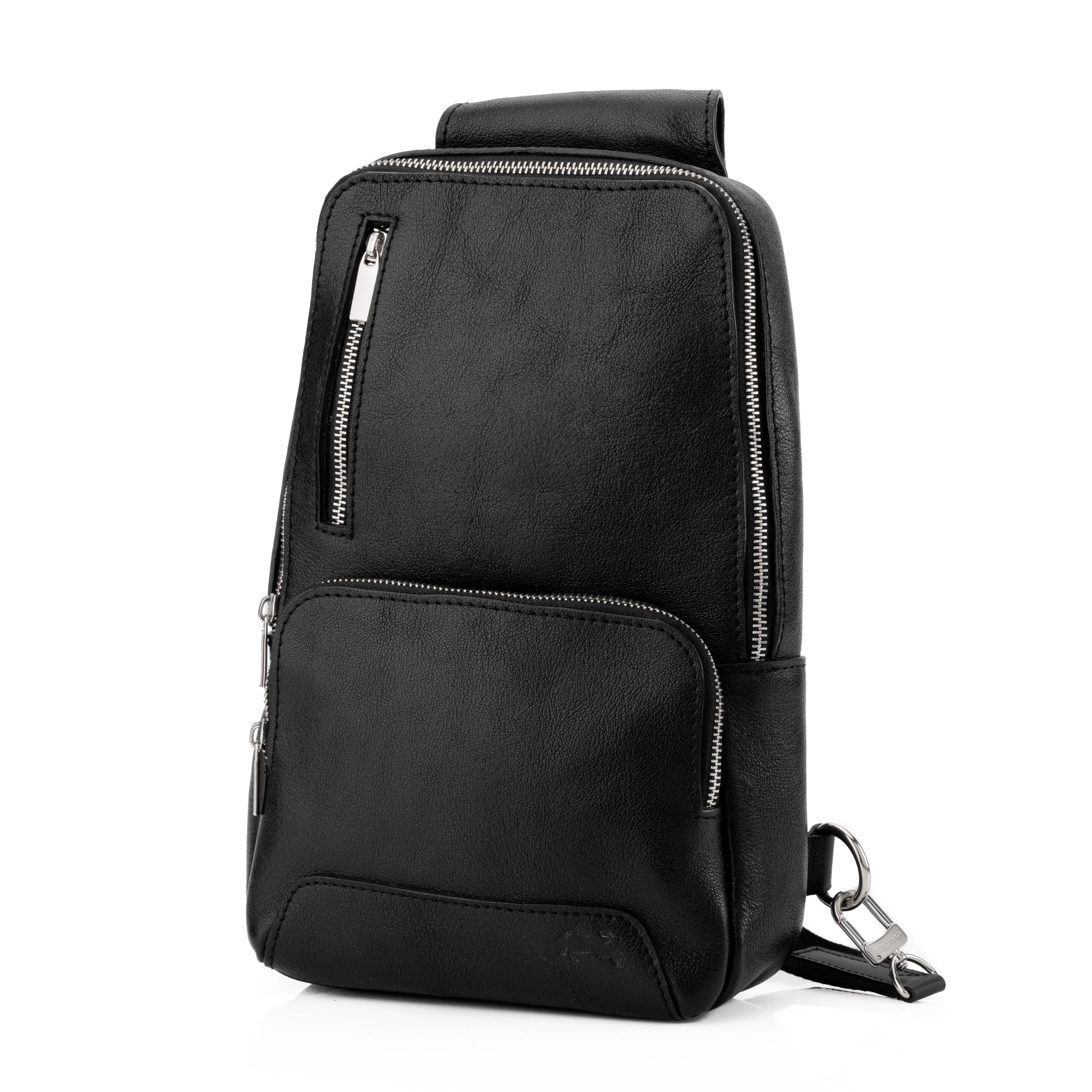 Carbon Black Leather Sling Bag