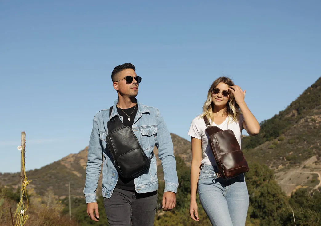 Carbon Black Leather Sling Bag