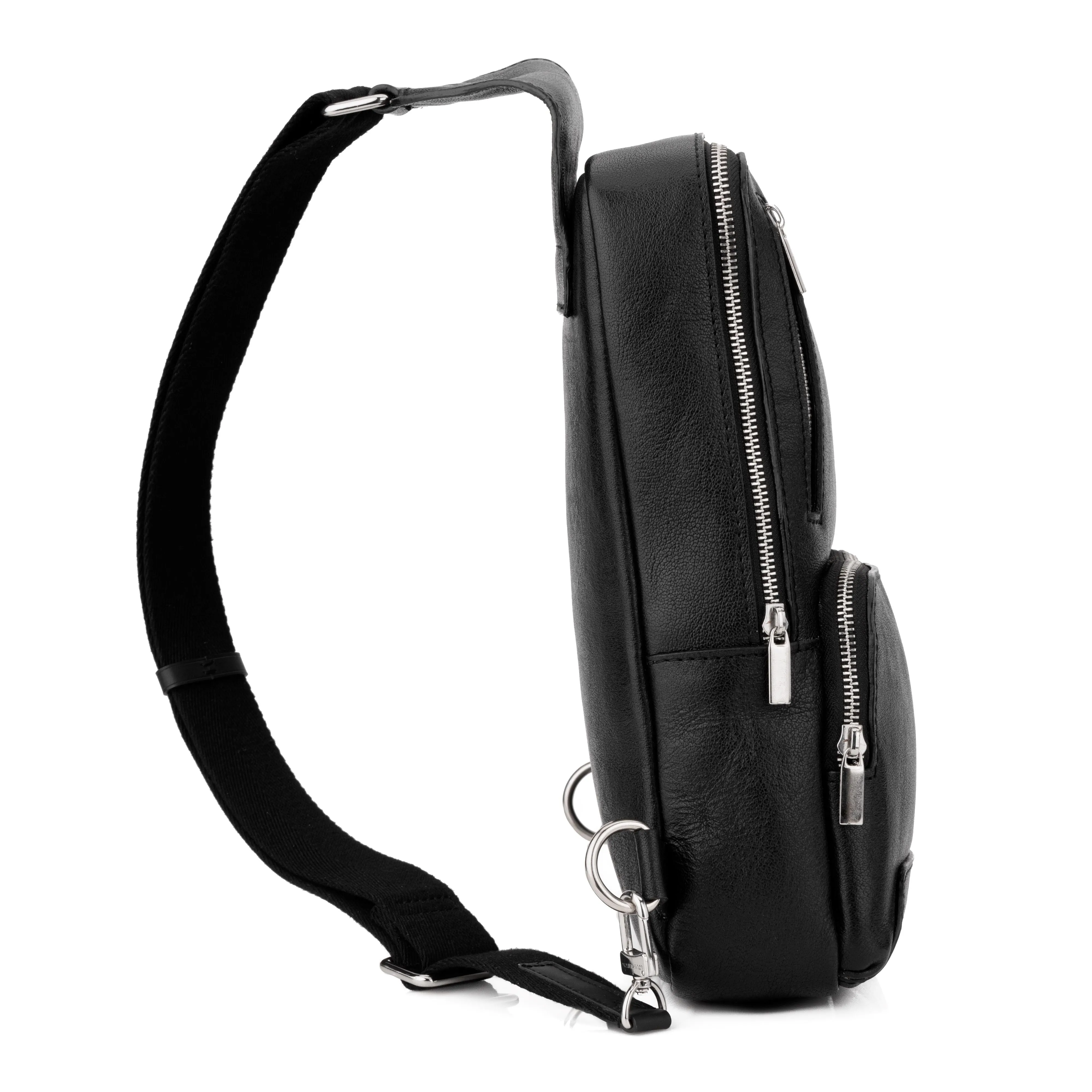 Carbon Black Leather Sling Bag