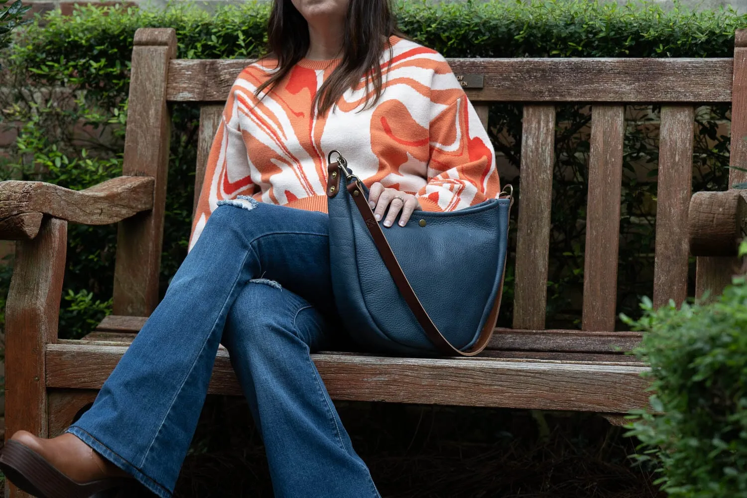 CELESTE LEATHER HOBO BAG - SMOKEY BLUE
