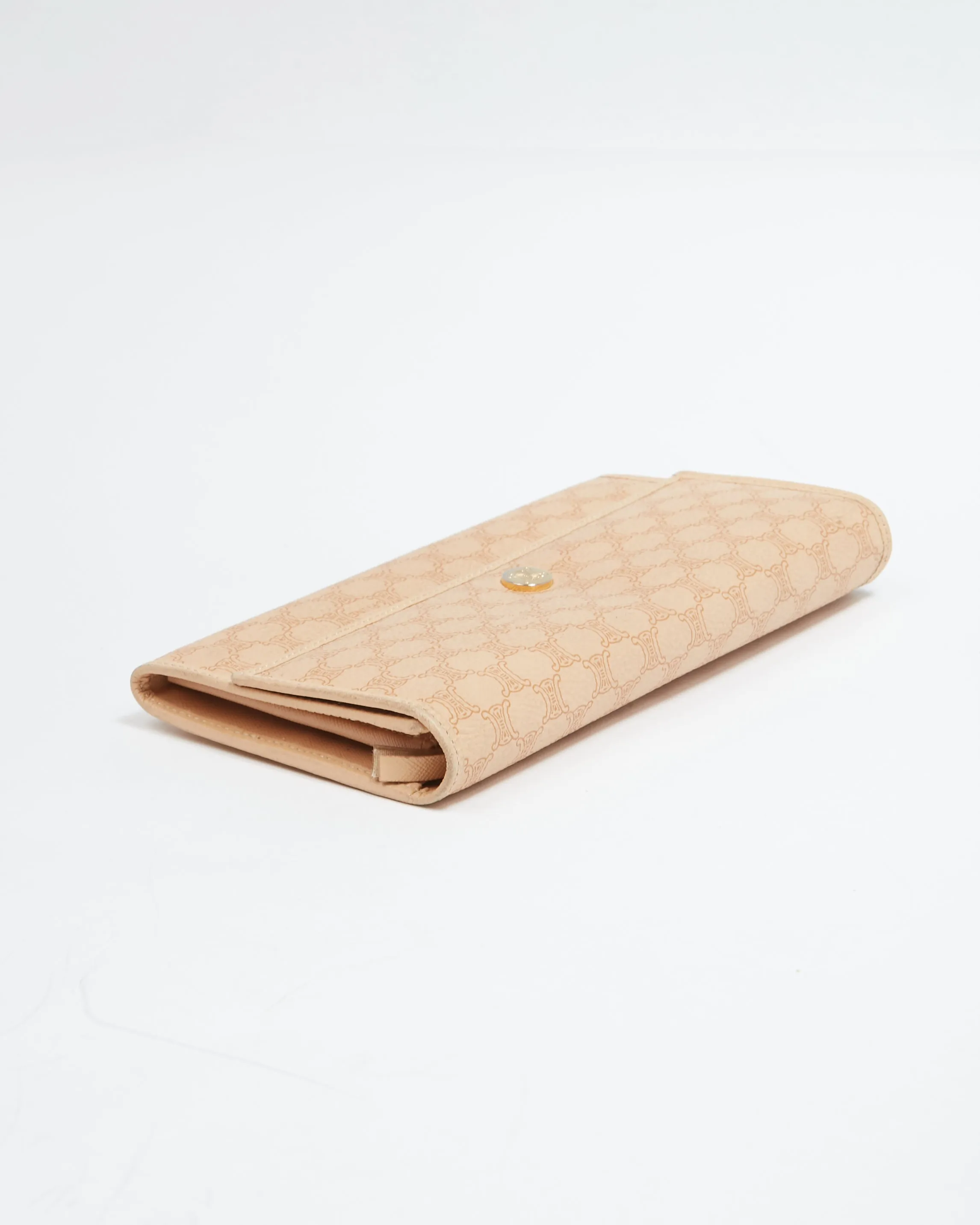 Celine Beige Macadam Coated Canvas Flap Continental Wallet