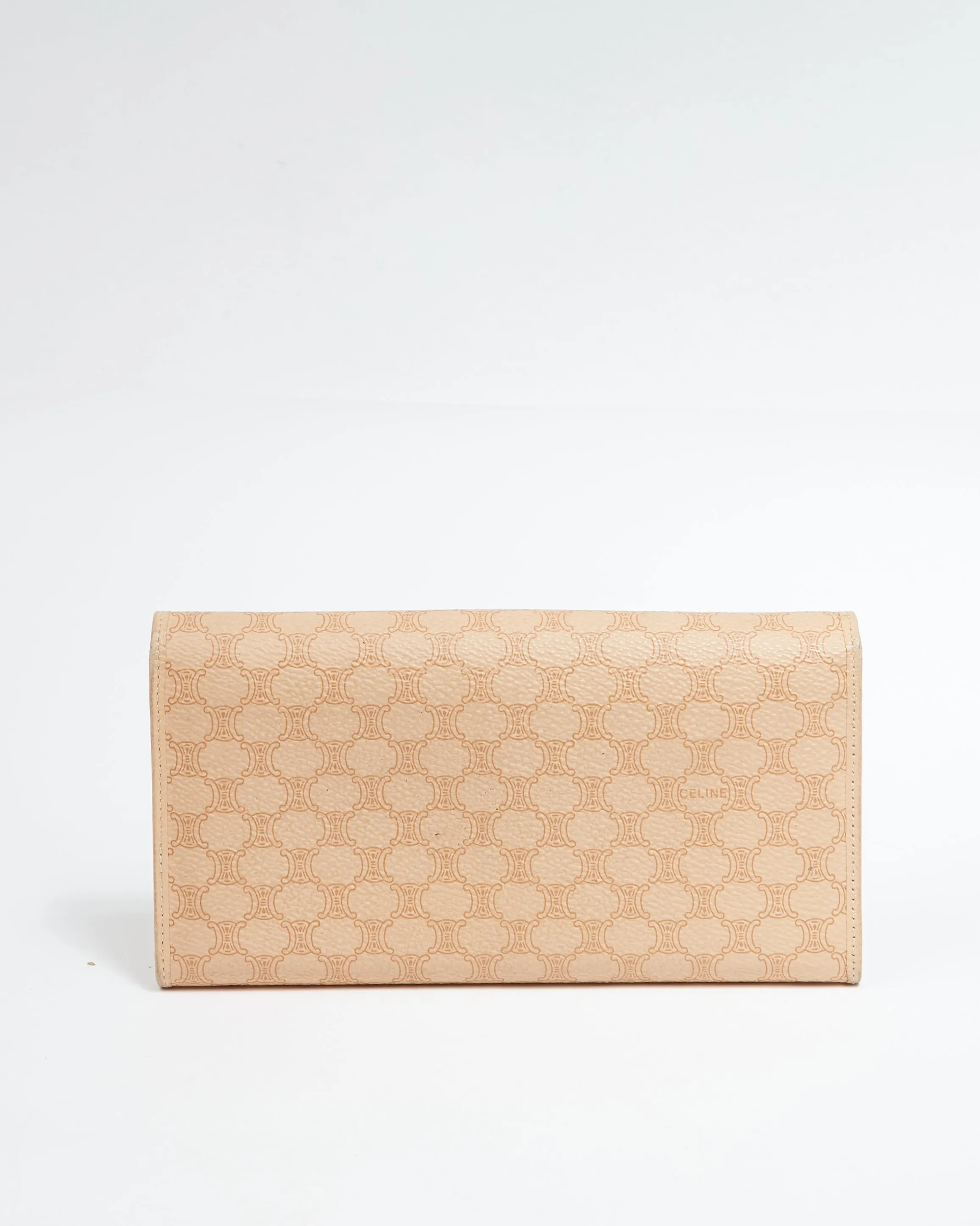 Celine Beige Macadam Coated Canvas Flap Continental Wallet