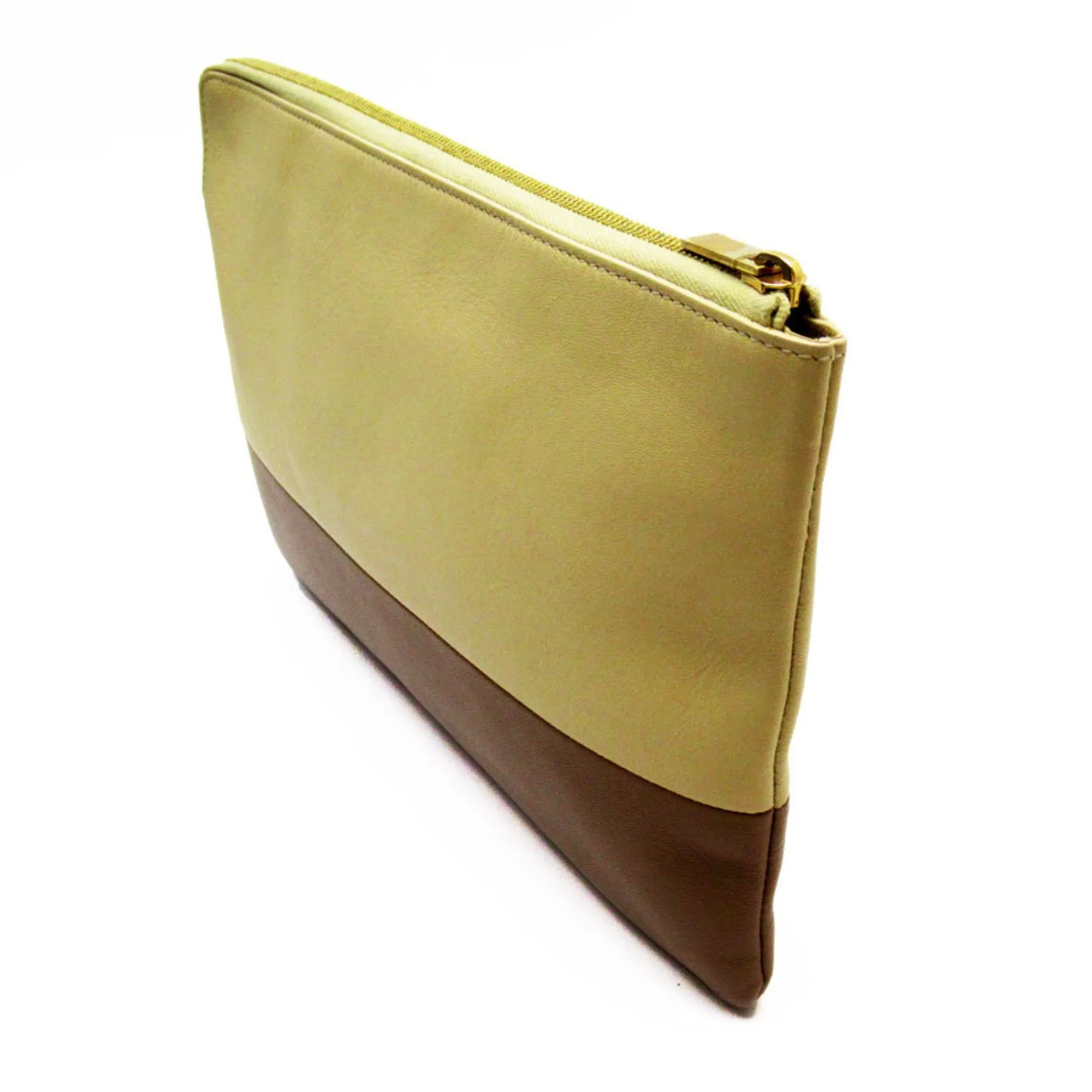 CELINE Clutch Bag Leather Cream x Brown Men's Women's t19216a
