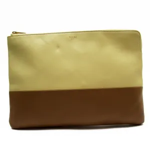 CELINE Clutch Bag Leather Cream x Brown Men's Women's t19216a