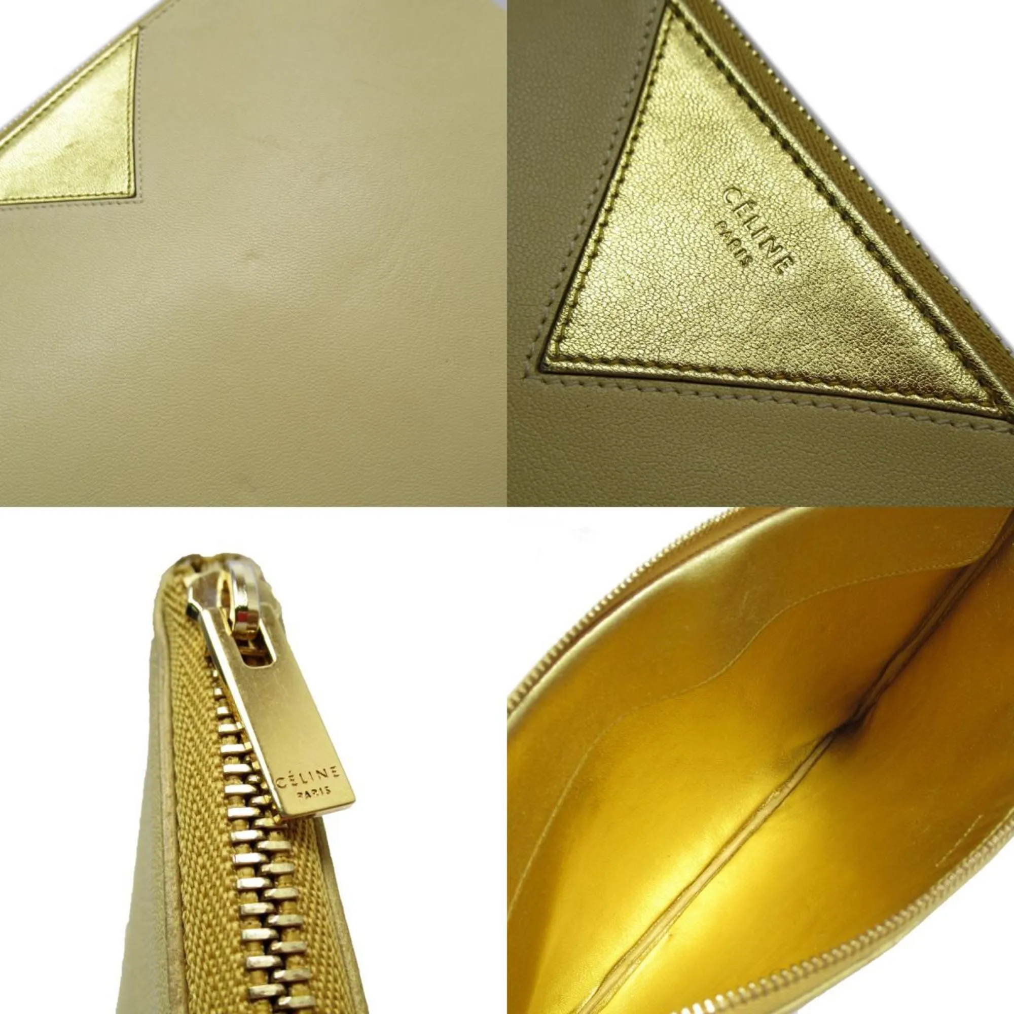 CELINE Clutch bag Leather Yellow x Gold Men's Women's t18970a