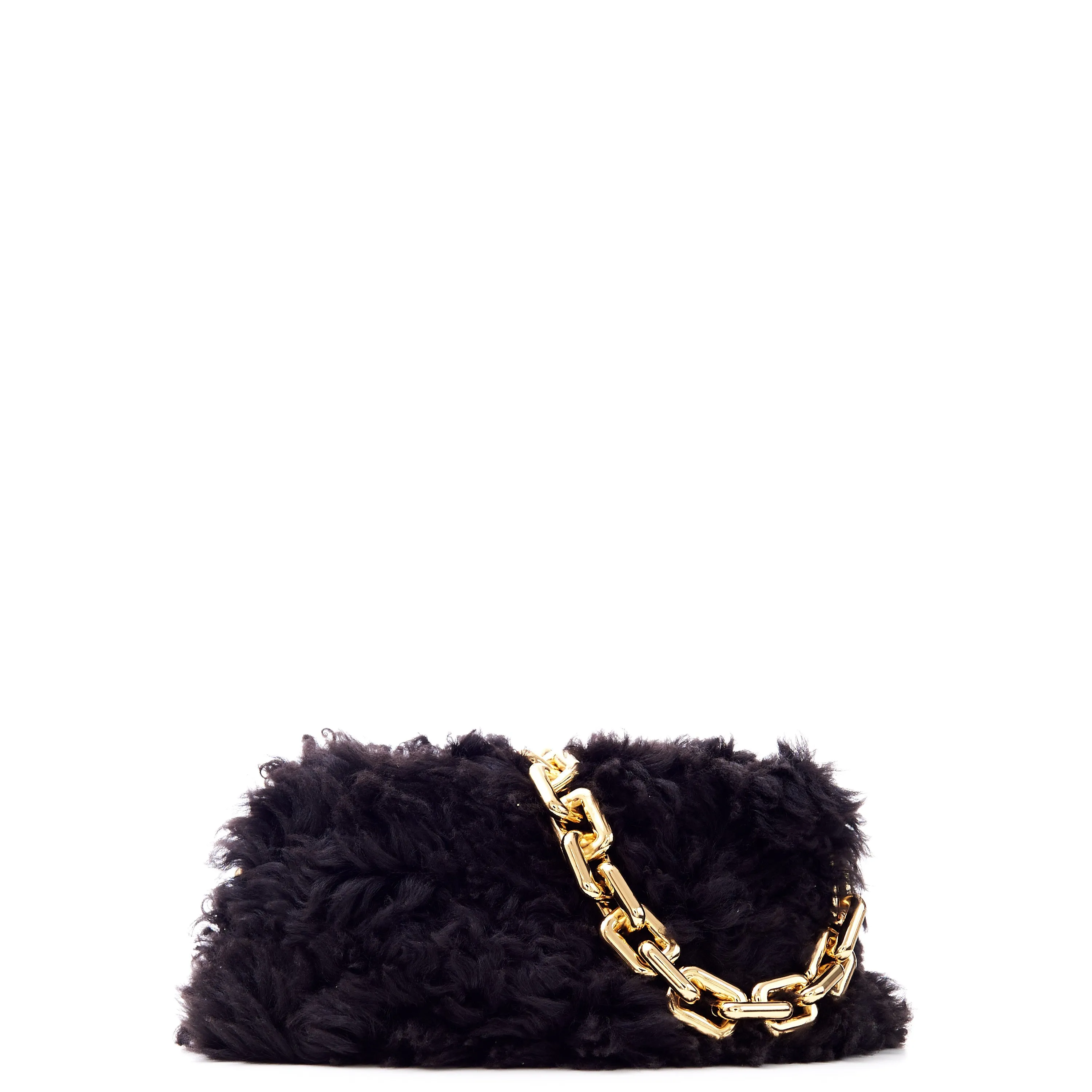 Chain Pouch Clutch In Fondant Shearling