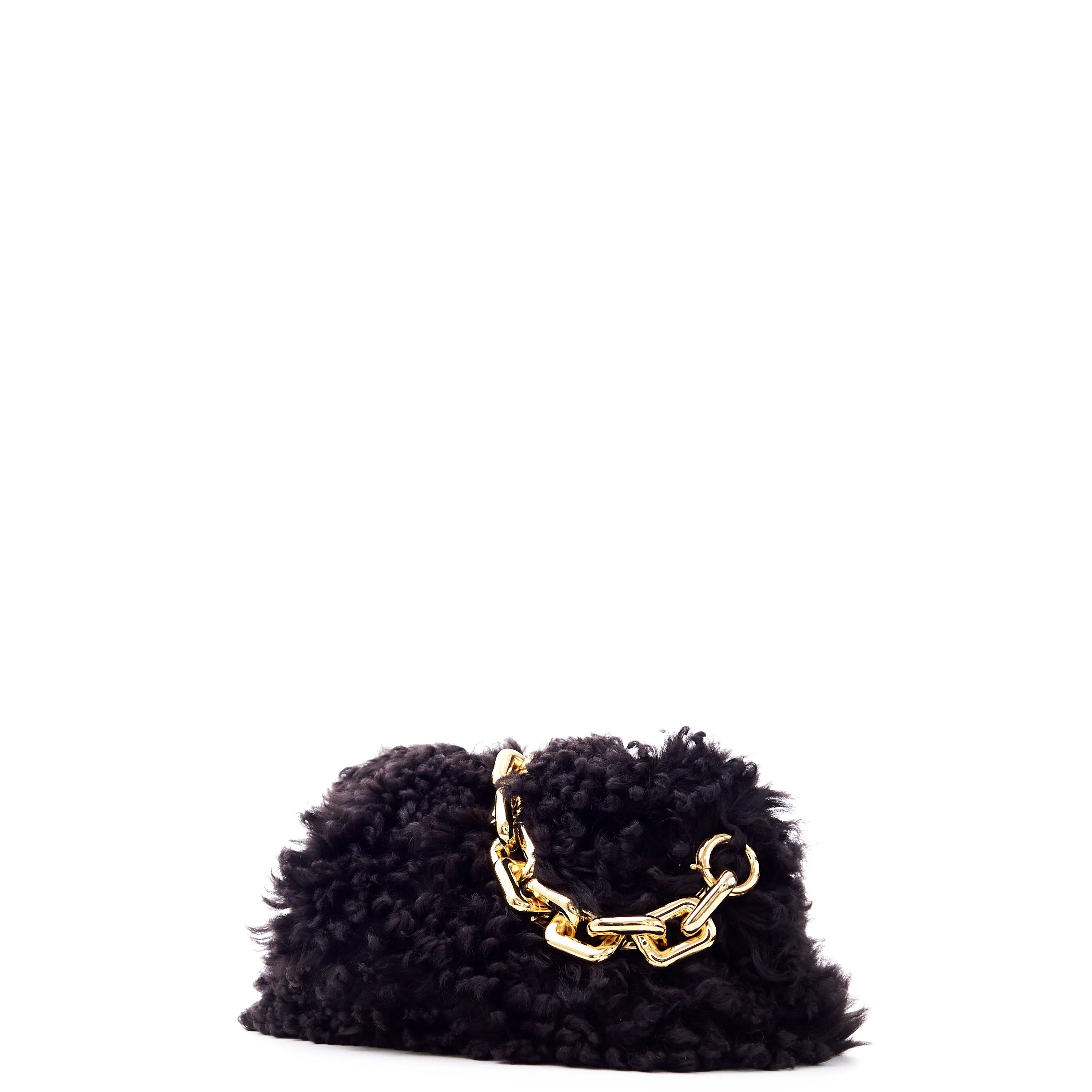 Chain Pouch Clutch In Fondant Shearling