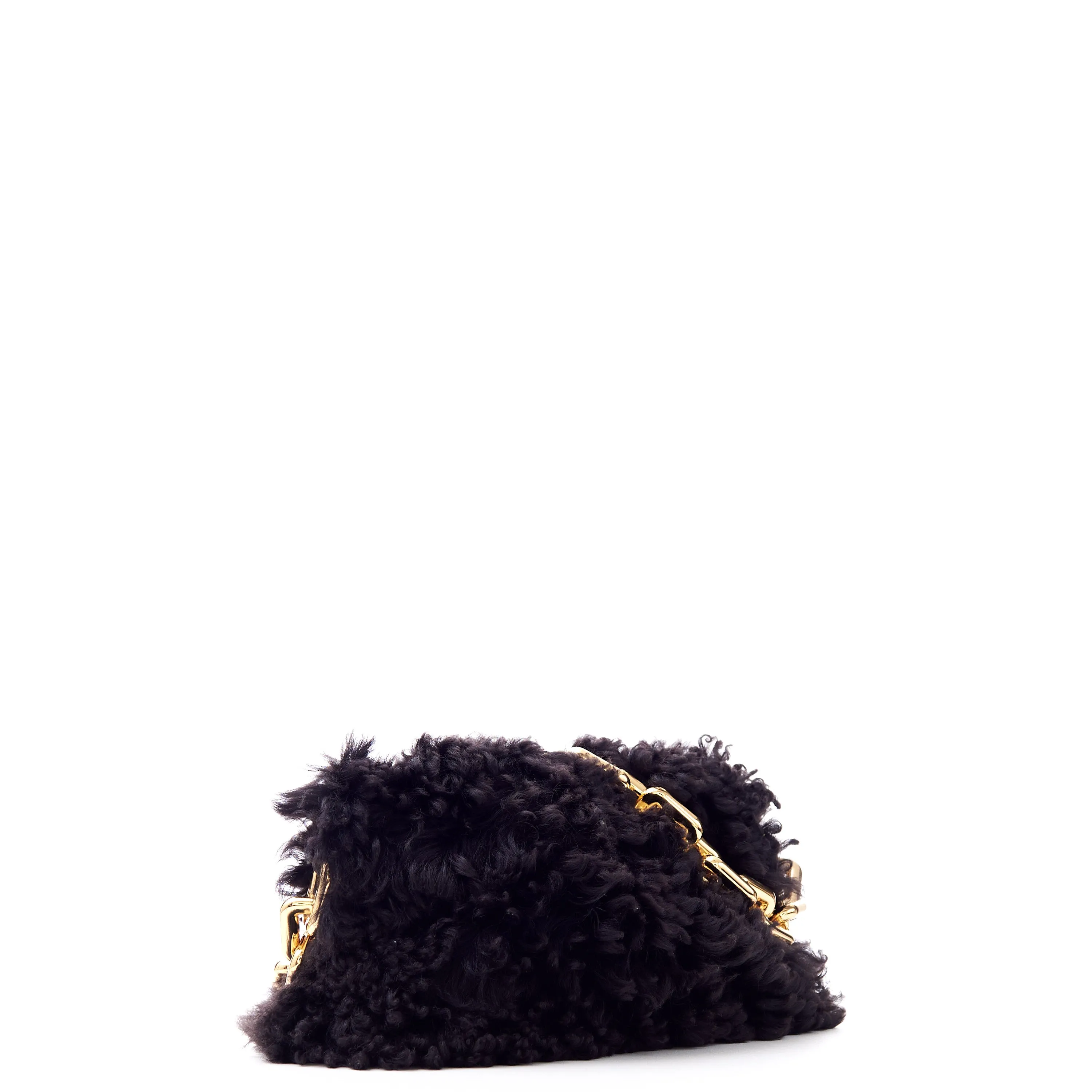 Chain Pouch Clutch In Fondant Shearling