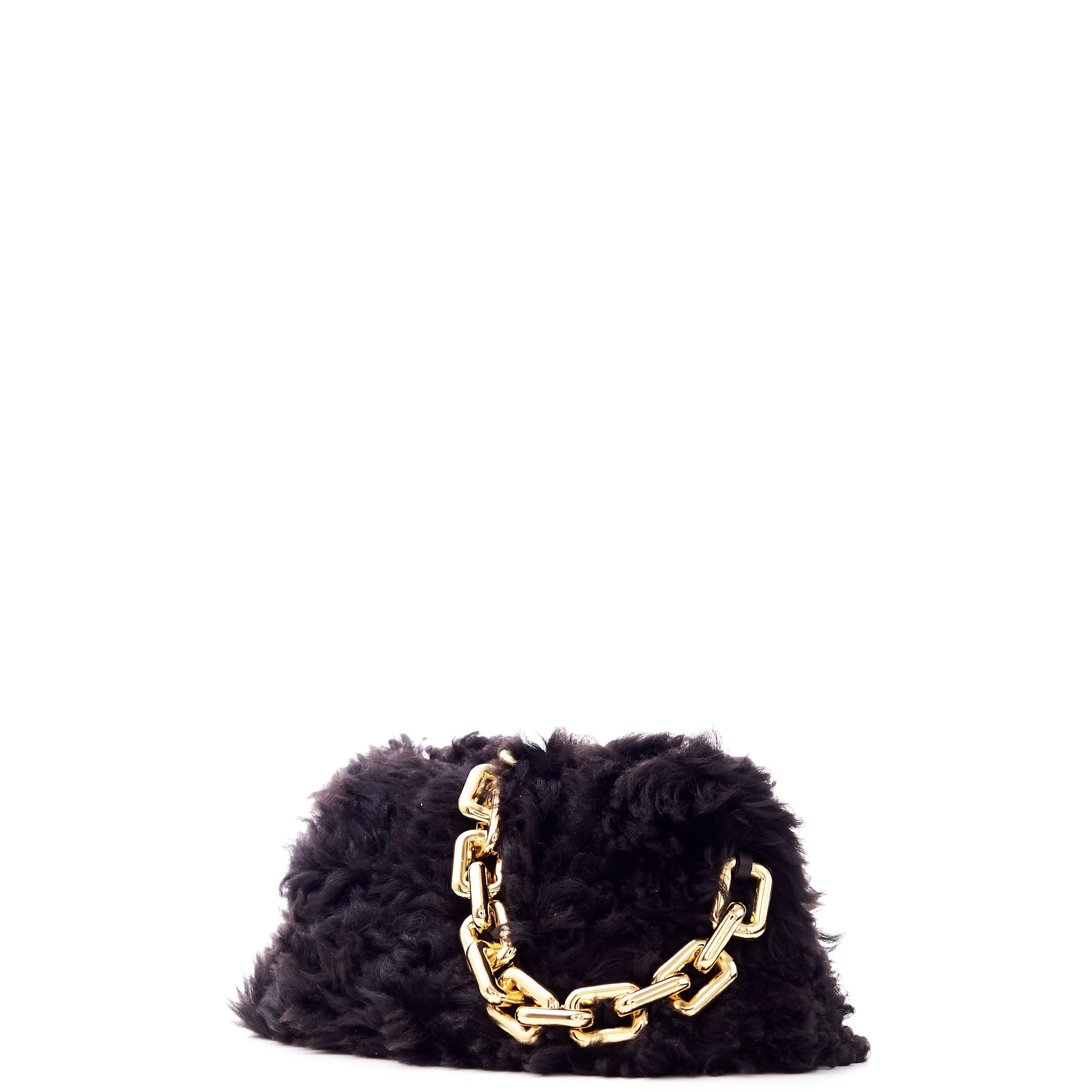 Chain Pouch Clutch In Fondant Shearling