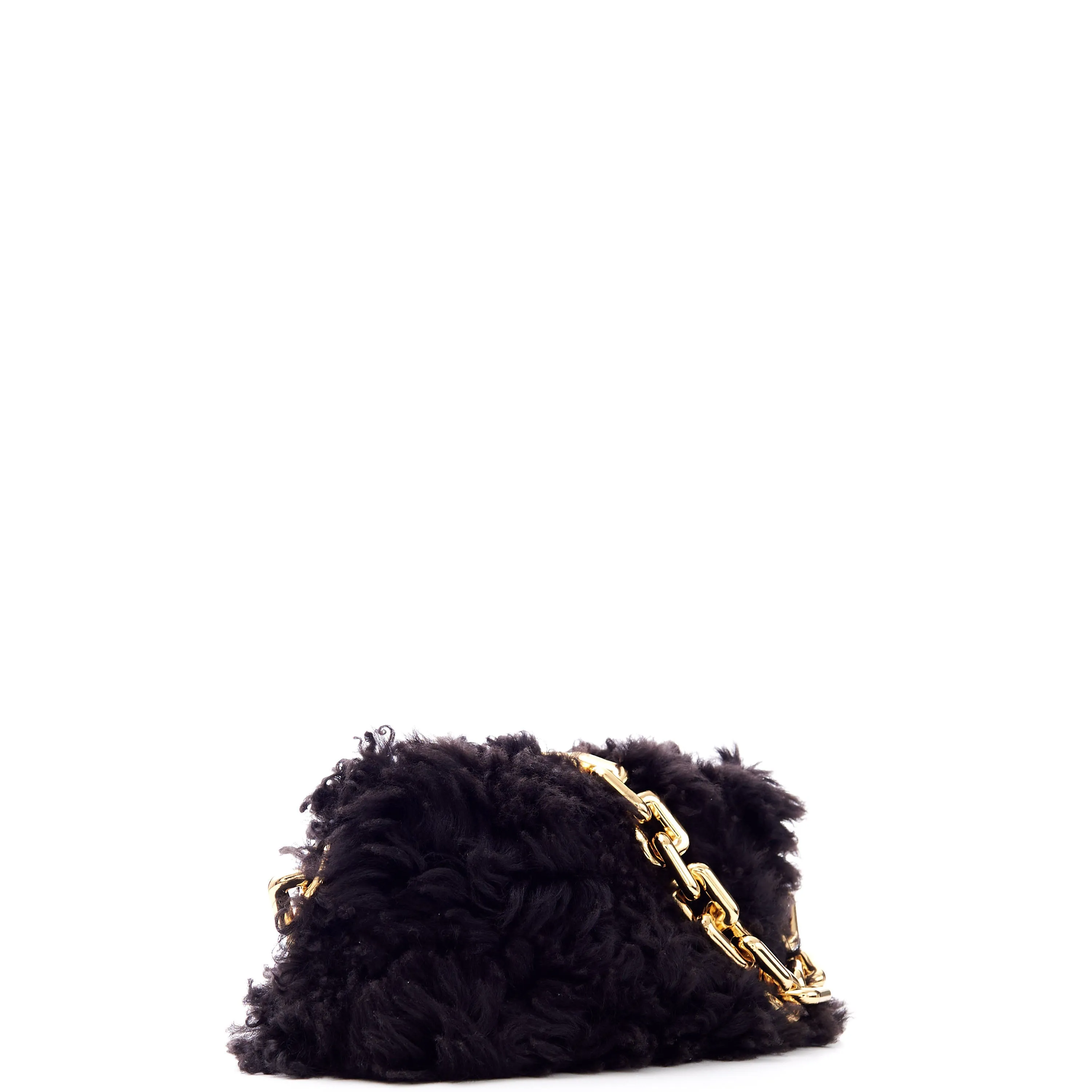 Chain Pouch Clutch In Fondant Shearling