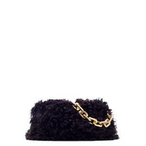 Chain Pouch Clutch In Fondant Shearling