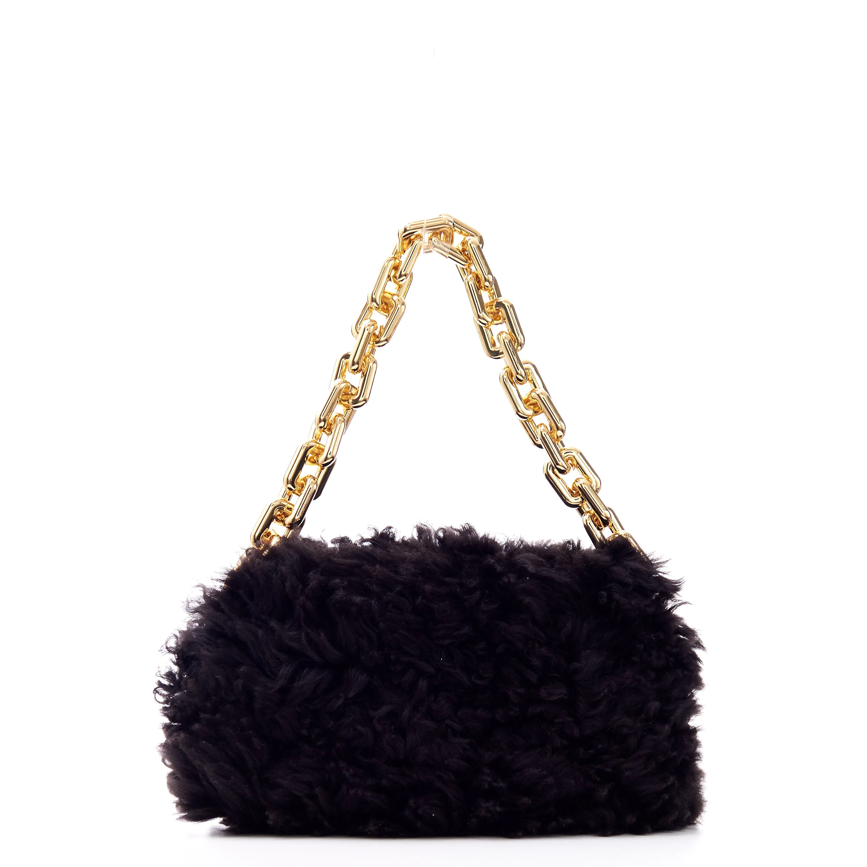 Chain Pouch Clutch In Fondant Shearling