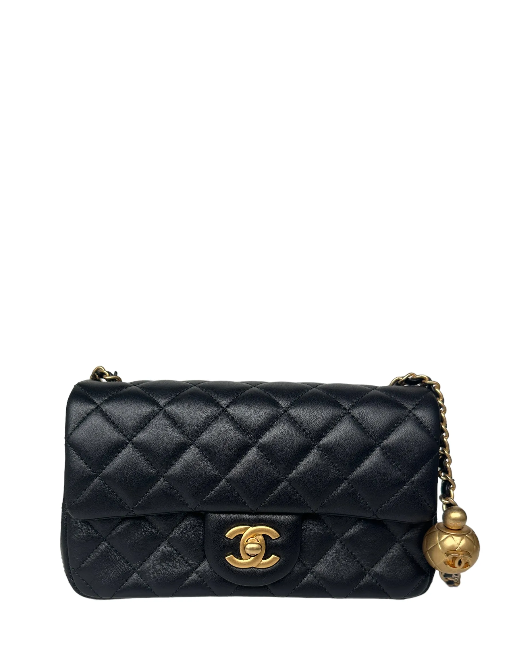 Chanel 2023 Black Lambskin Quilted Rectangular CC Pearl Crush Mini Flap Bag