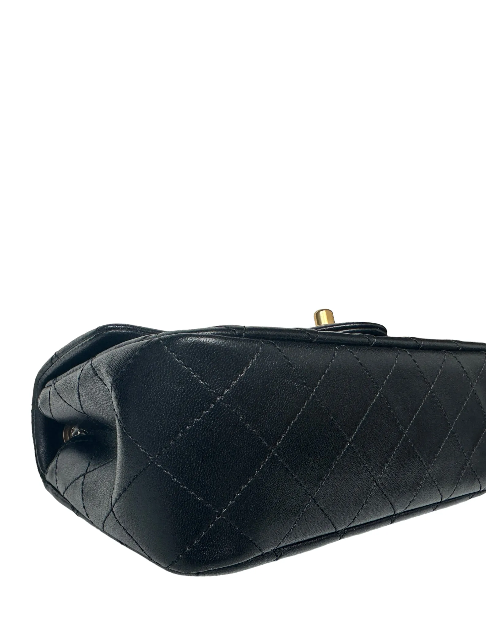 Chanel 2023 Black Lambskin Quilted Rectangular CC Pearl Crush Mini Flap Bag