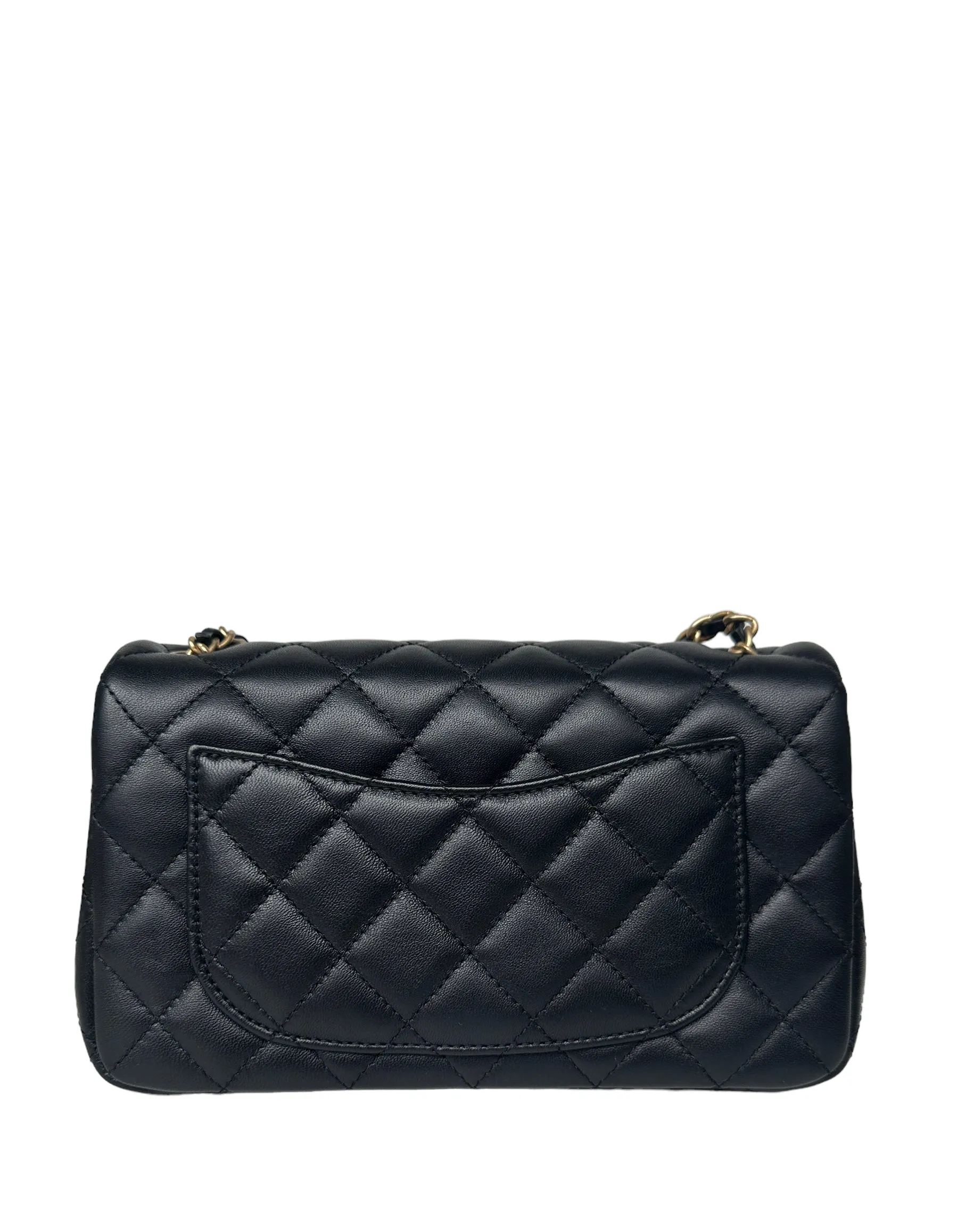 Chanel 2023 Black Lambskin Quilted Rectangular CC Pearl Crush Mini Flap Bag
