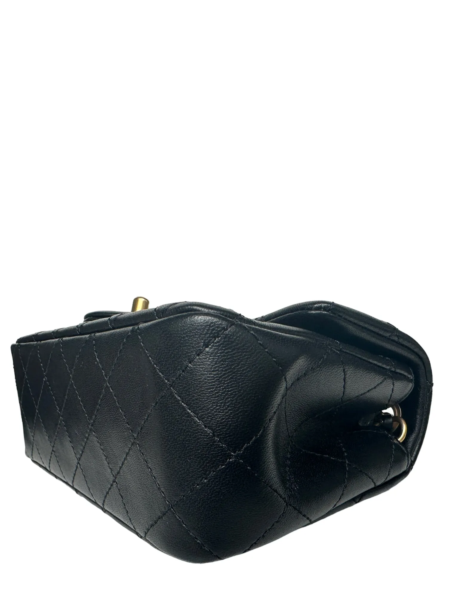 Chanel 2023 Black Lambskin Quilted Rectangular CC Pearl Crush Mini Flap Bag