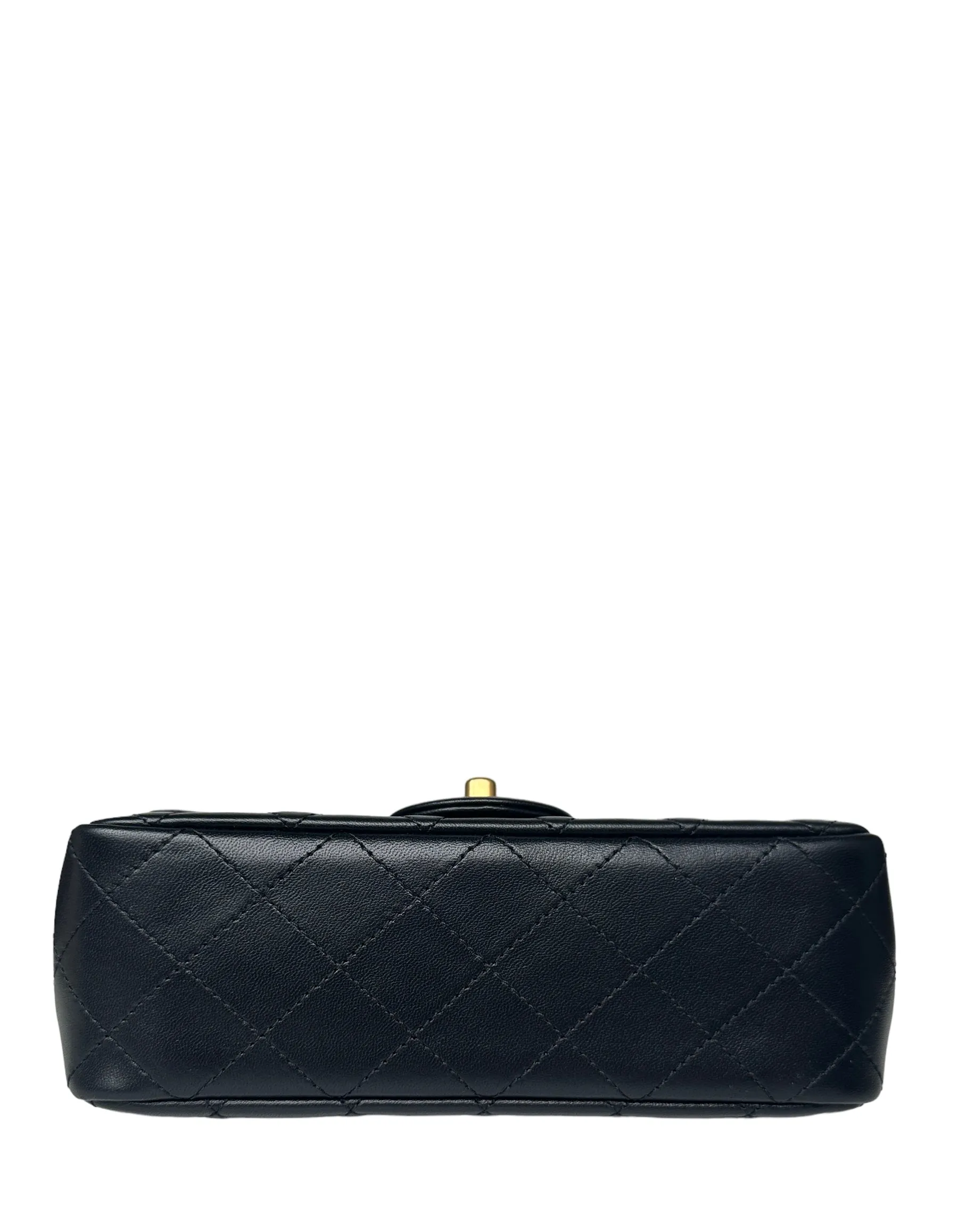 Chanel 2023 Black Lambskin Quilted Rectangular CC Pearl Crush Mini Flap Bag