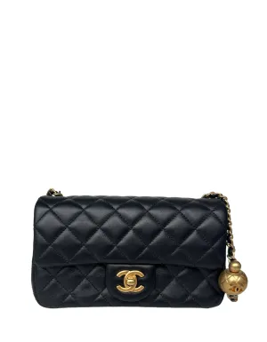 Chanel 2023 Black Lambskin Quilted Rectangular CC Pearl Crush Mini Flap Bag