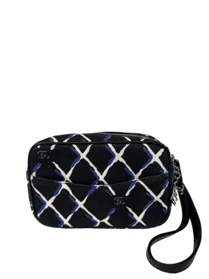 Chanel Black/Navy/White Coco Charm Canvas Wristlet