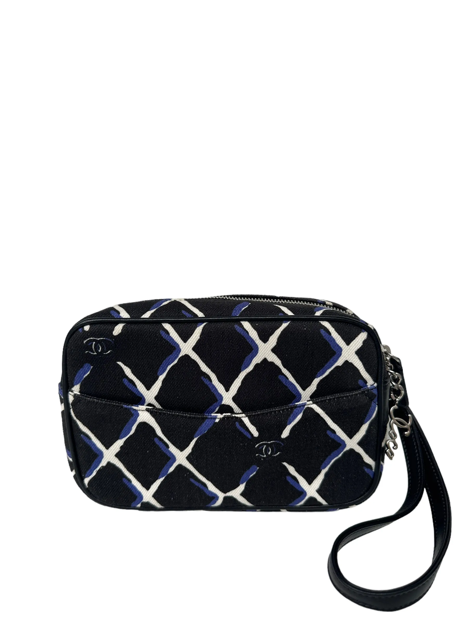 Chanel Black/Navy/White Coco Charm Canvas Wristlet