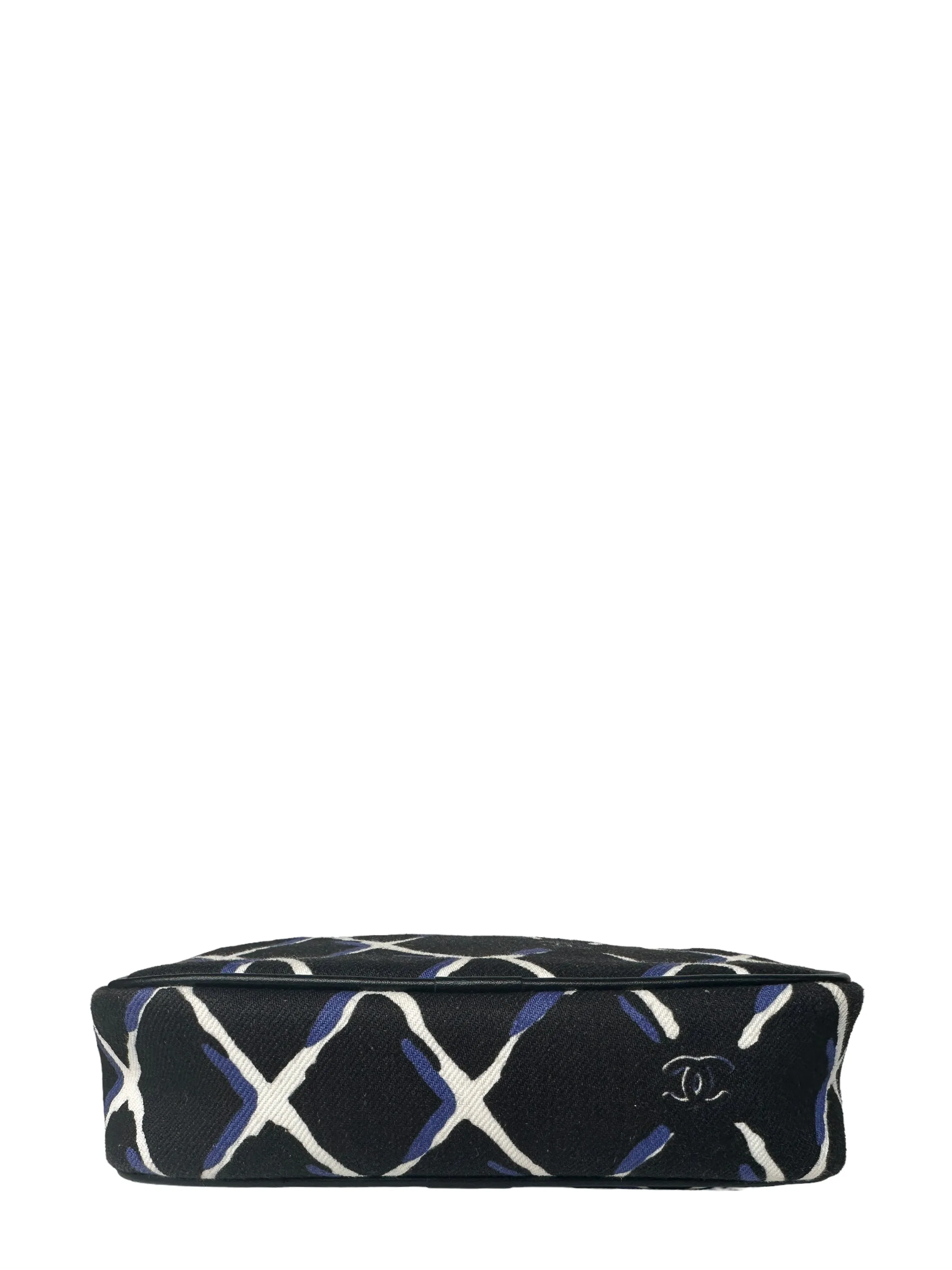Chanel Black/Navy/White Coco Charm Canvas Wristlet