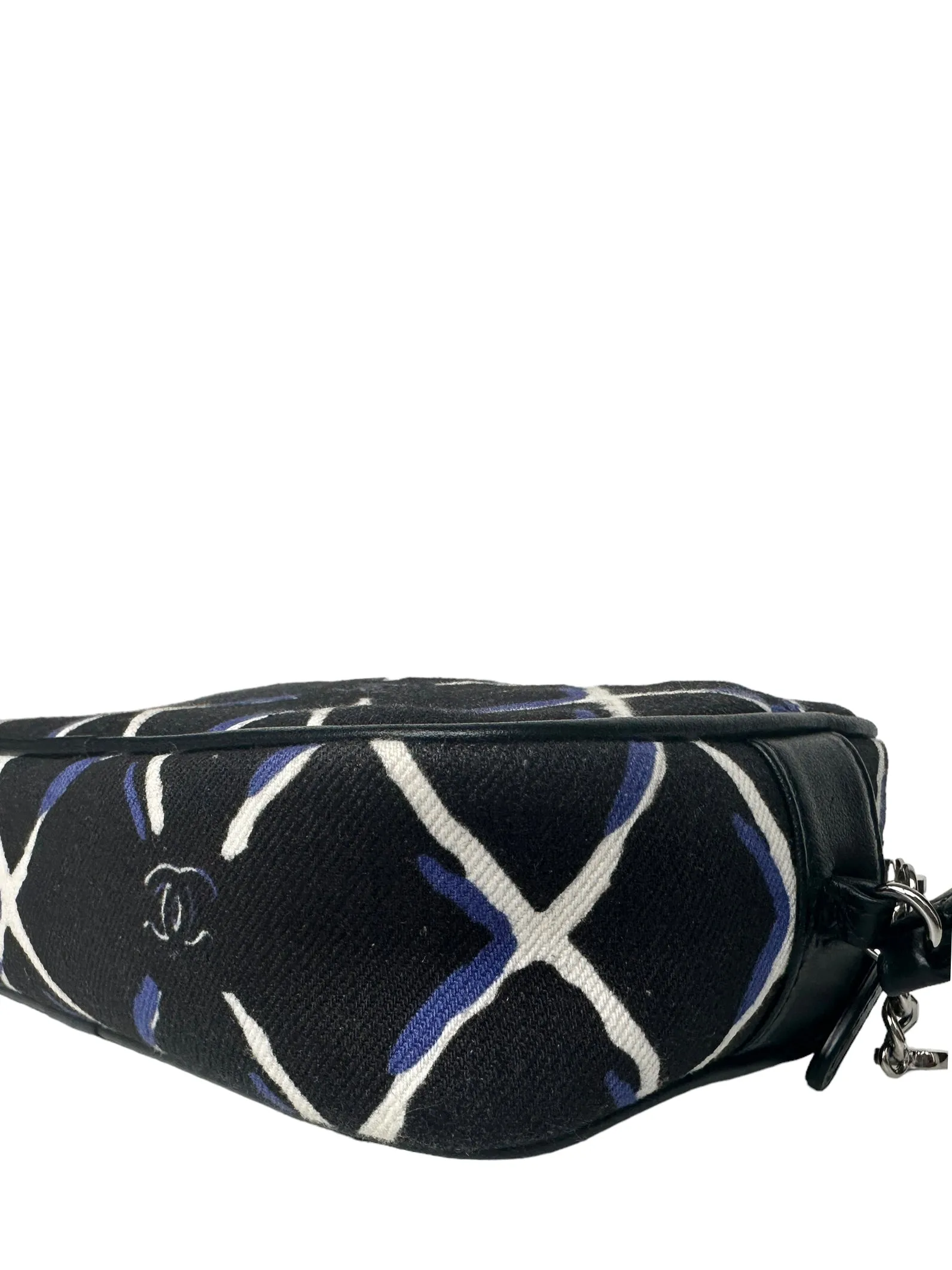Chanel Black/Navy/White Coco Charm Canvas Wristlet