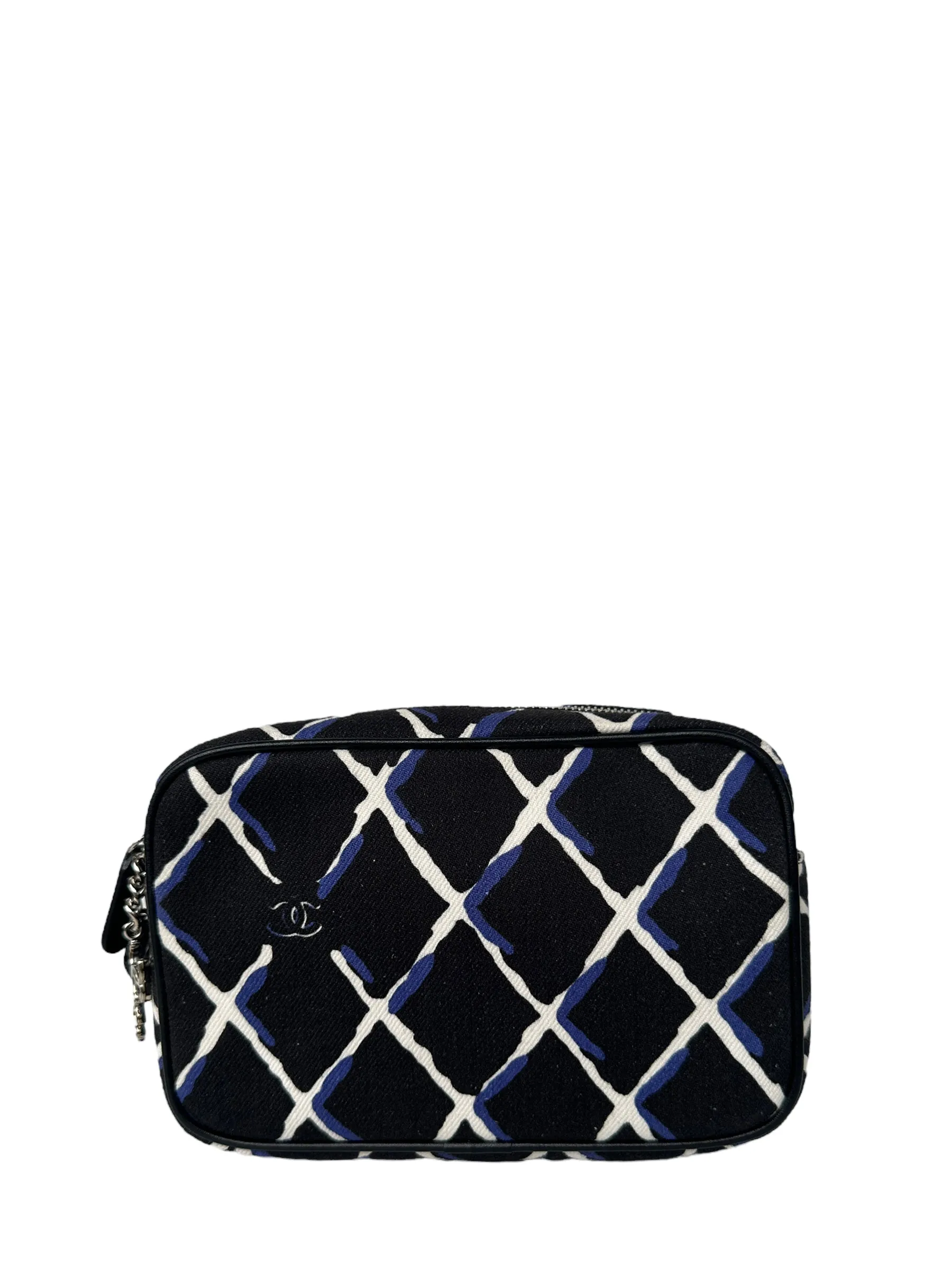 Chanel Black/Navy/White Coco Charm Canvas Wristlet