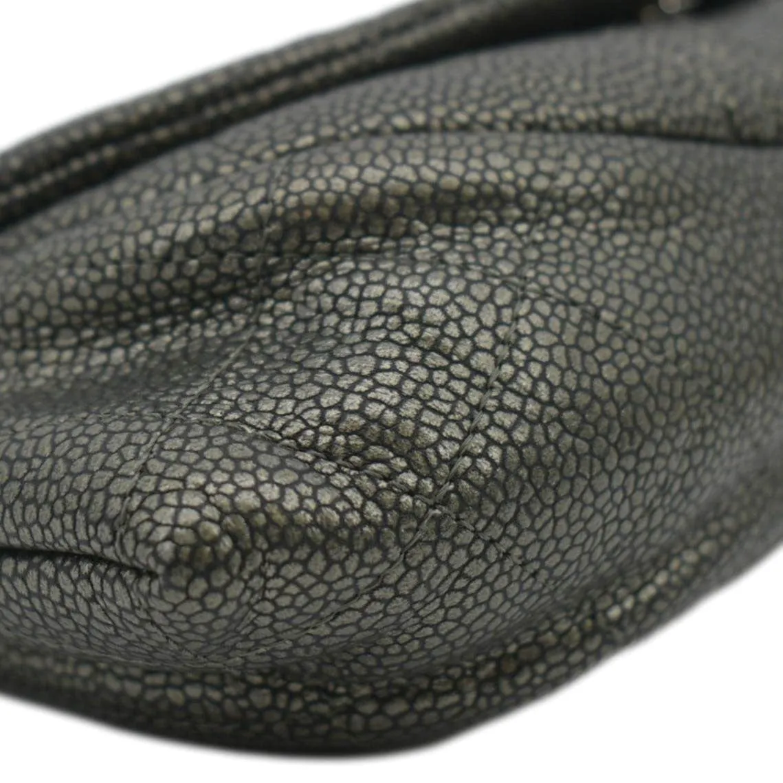 CHANEL Half Moon Caviar Leather Wallet on Chain Crossbody Bag Gray