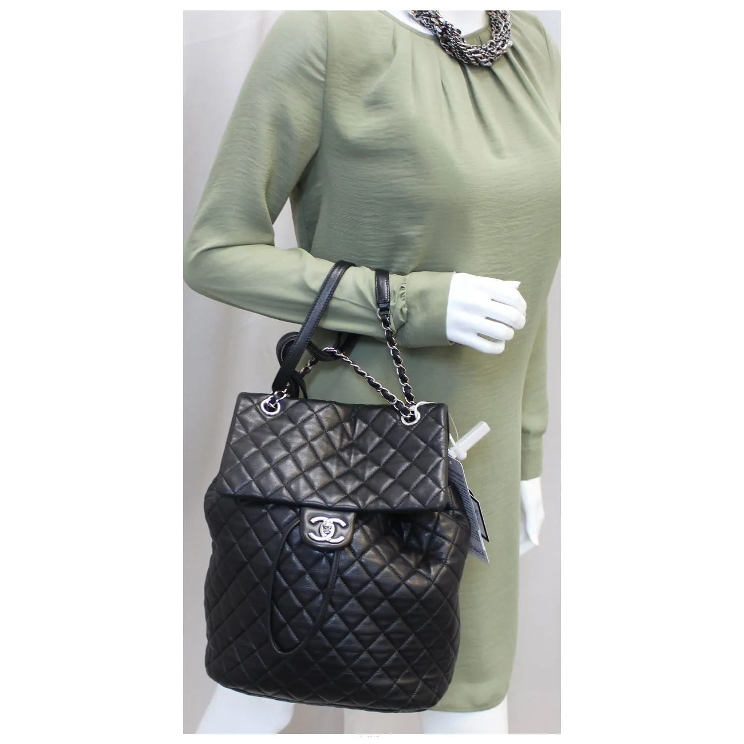 CHANEL Urban Spirit Lambskin Leather Backpack Bag Black
