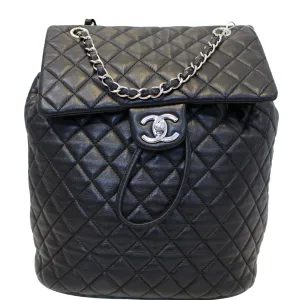 CHANEL Urban Spirit Lambskin Leather Backpack Bag Black
