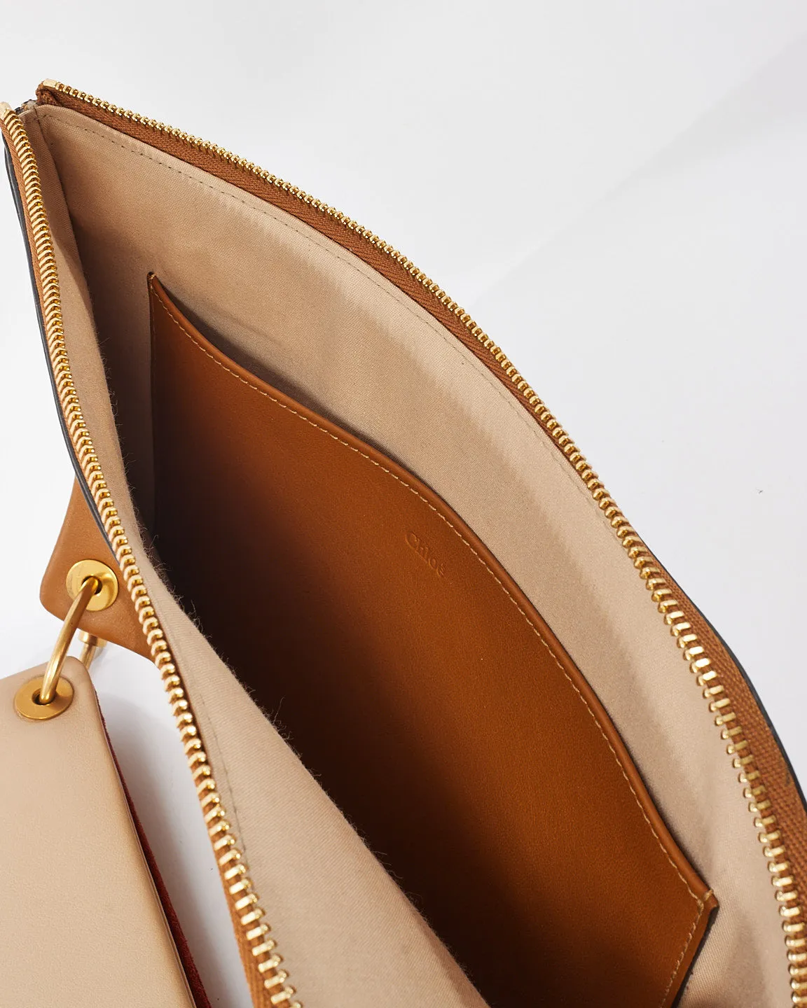Chloé Tan/ Pink Leather & Red Suede Trio Pouch Wristlet