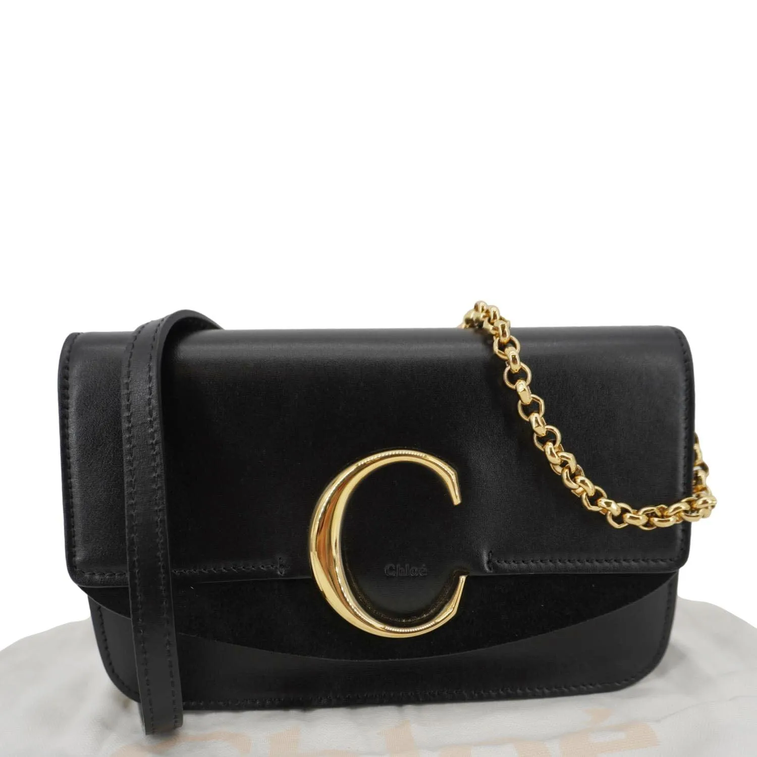 CHLOE C Chain Suede Clutch Crossbody Bag Black