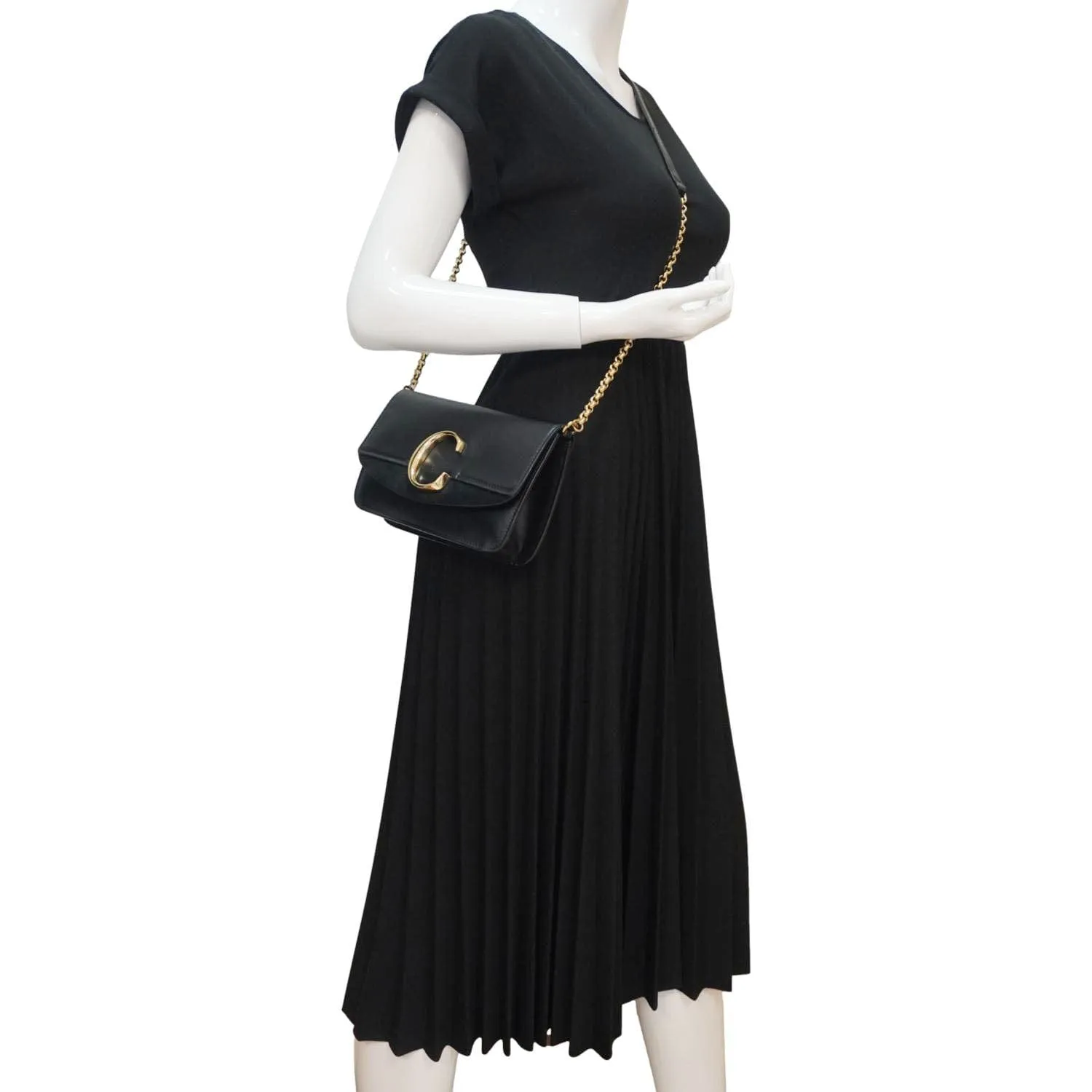 CHLOE C Chain Suede Clutch Crossbody Bag Black