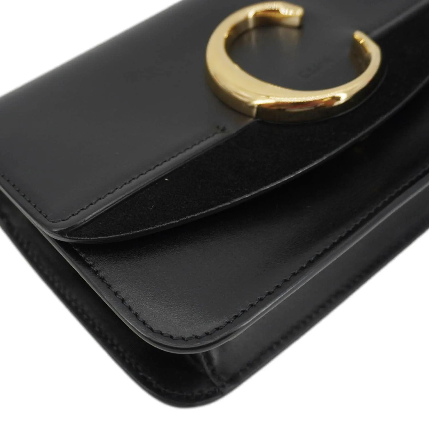 CHLOE C Chain Suede Clutch Crossbody Bag Black