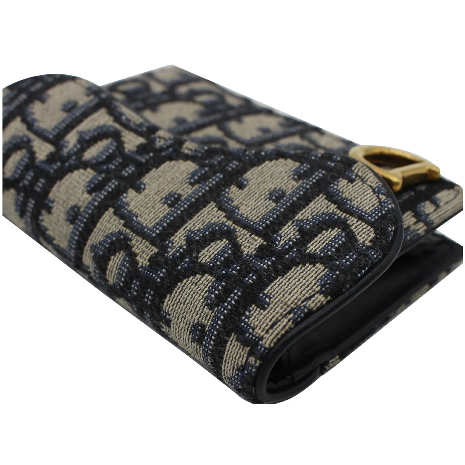CHRISTIAN DIOR Saddle Flap Jacquard Canvas Card Holder Beige