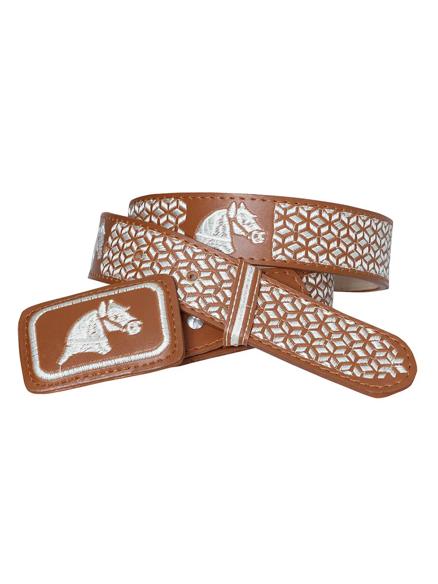 Cinto Vaquero Piteado de Piel Vacuno para Hombre con Cabeza de Caballo y Rombos, 1 1/2" Ancho 'El General' - ID: 41689