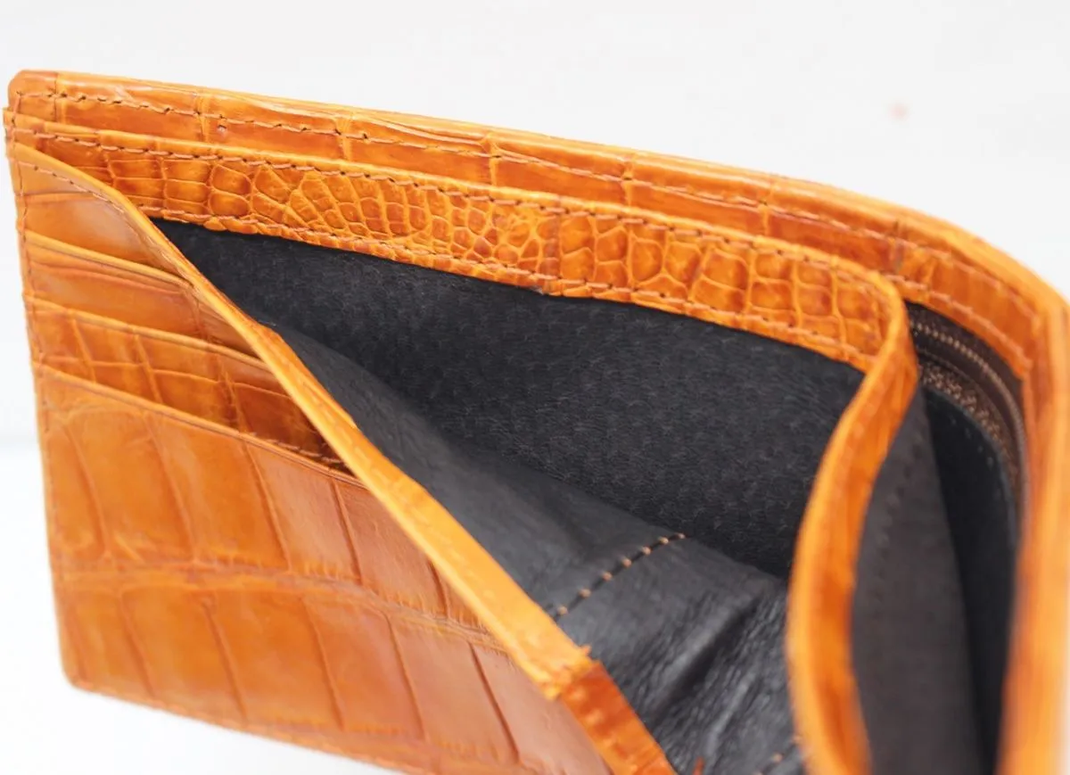 Classic Crocodile Wallet, Genuine Full Crocodile Skin Wallet for Men, Orange