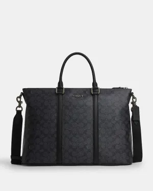 Coach Caleb Work Bag In Signature Canvas Signature Canvas-Gunmetal-Charcoal-Black