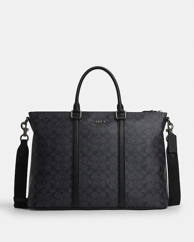Coach Caleb Work Bag In Signature Canvas Signature Canvas-Gunmetal-Charcoal-Black
