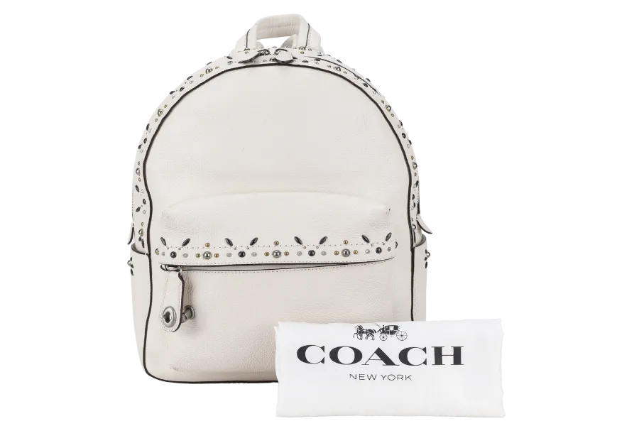 COACH CAMPUS BACKPACK WHITE PRAIRIE CALF LEATHER SILVER HARDWARE WITH DUST COVER