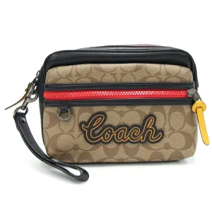 Coach Clutch Bag Signature F73254 Beige Black PVC Leather Second Pouch Men's COACH