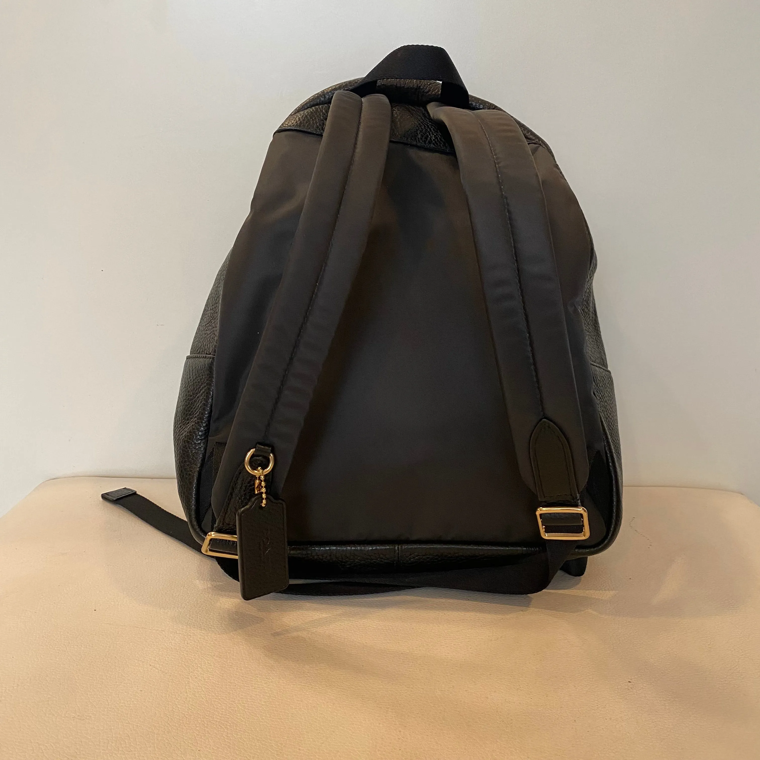 COACH Medium Charlie Black Leather Medium Backpack