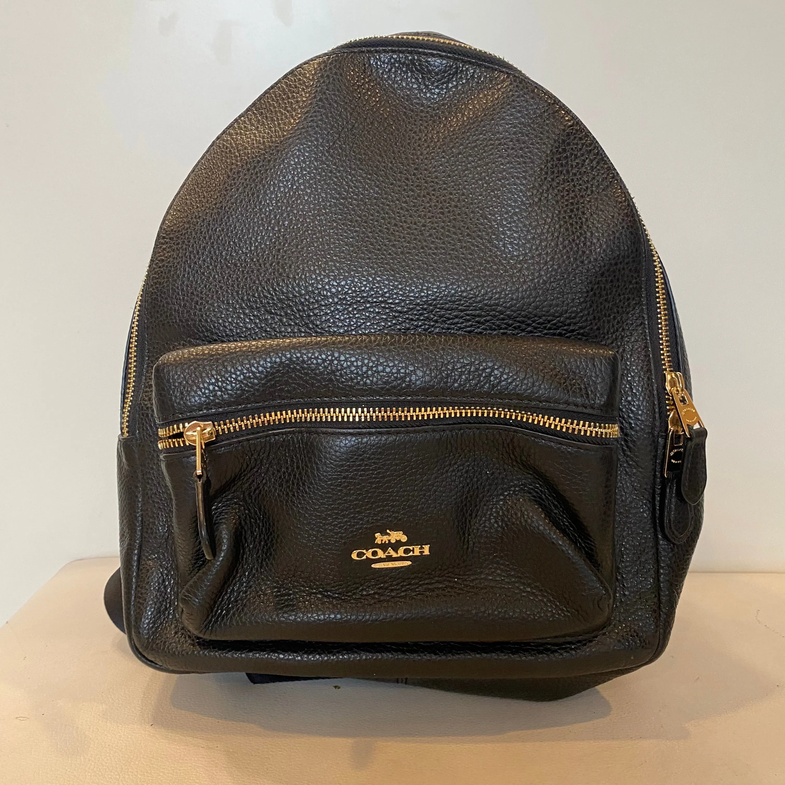 COACH Medium Charlie Black Leather Medium Backpack