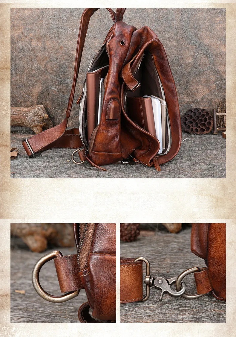 Cool Men's Leather Sling Bag Sling Pack Black Gray Leather Sling Backpacks For Men