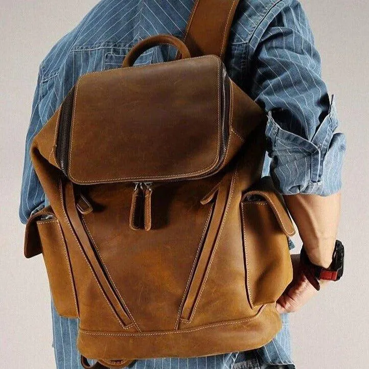 Cowhide Leather Backpack Men's