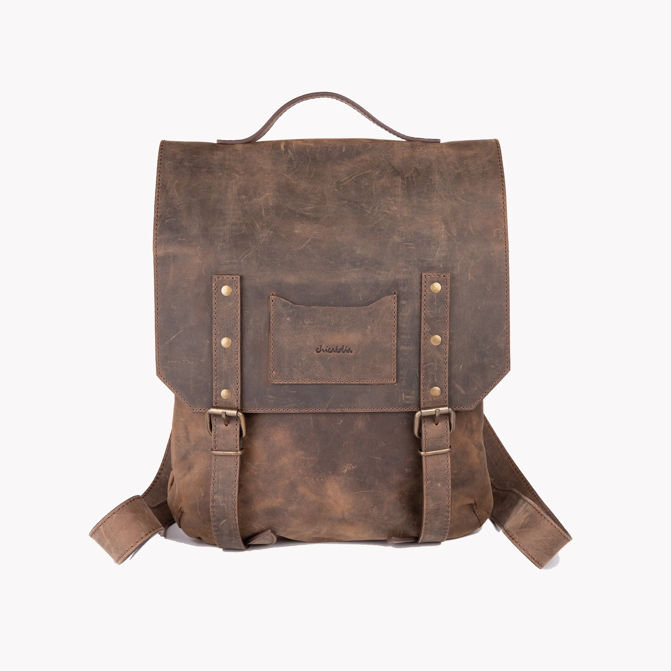 Crazy Horse Leather Backpack- Brown