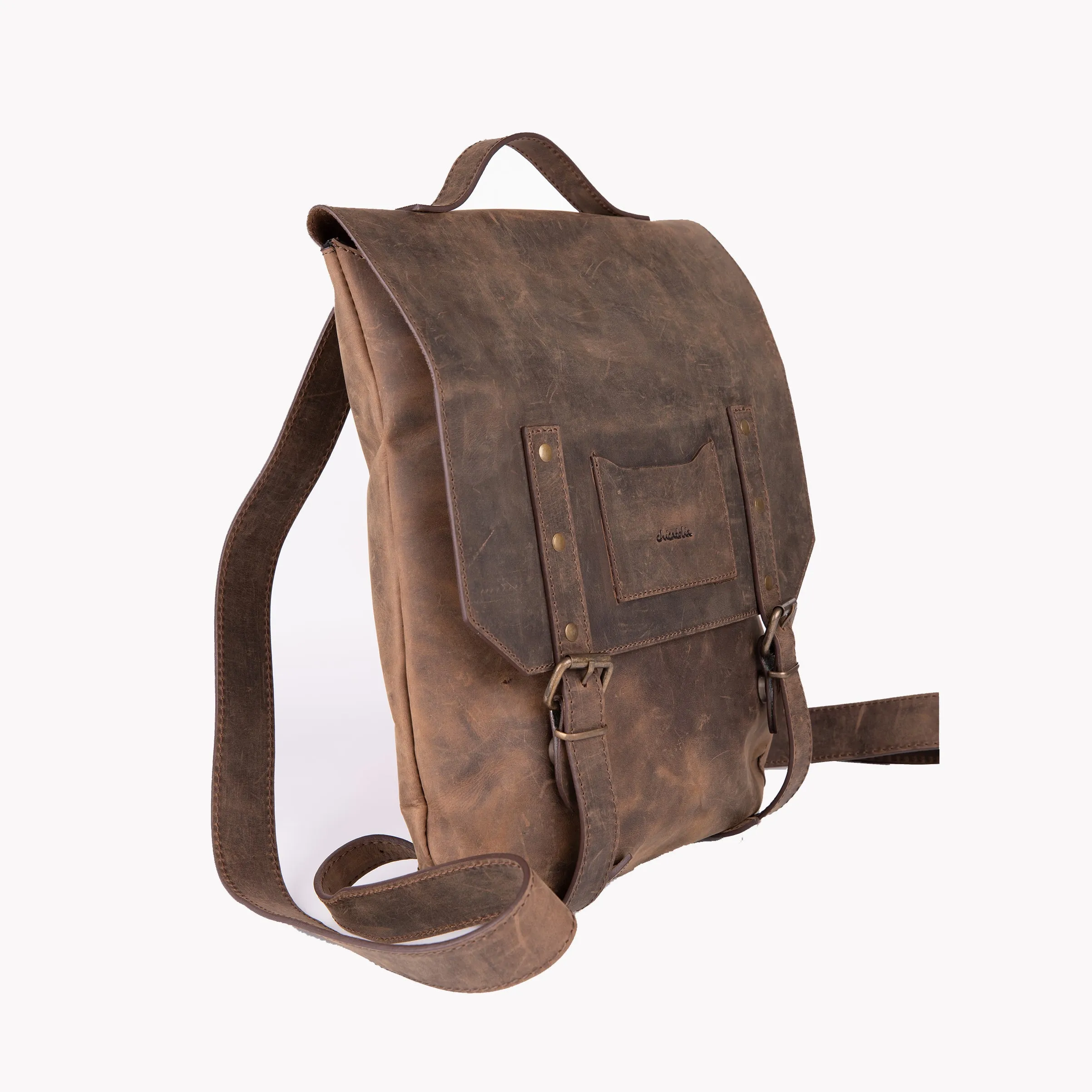 Crazy Horse Leather Backpack- Brown